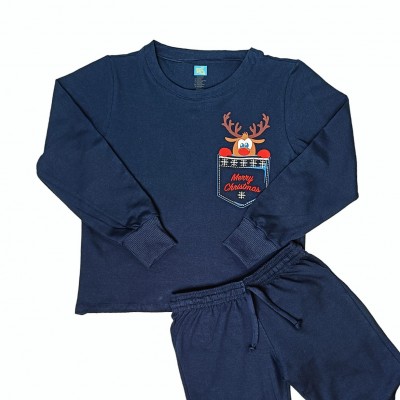 Pijama Verano Reno azul unisex junior manga larga